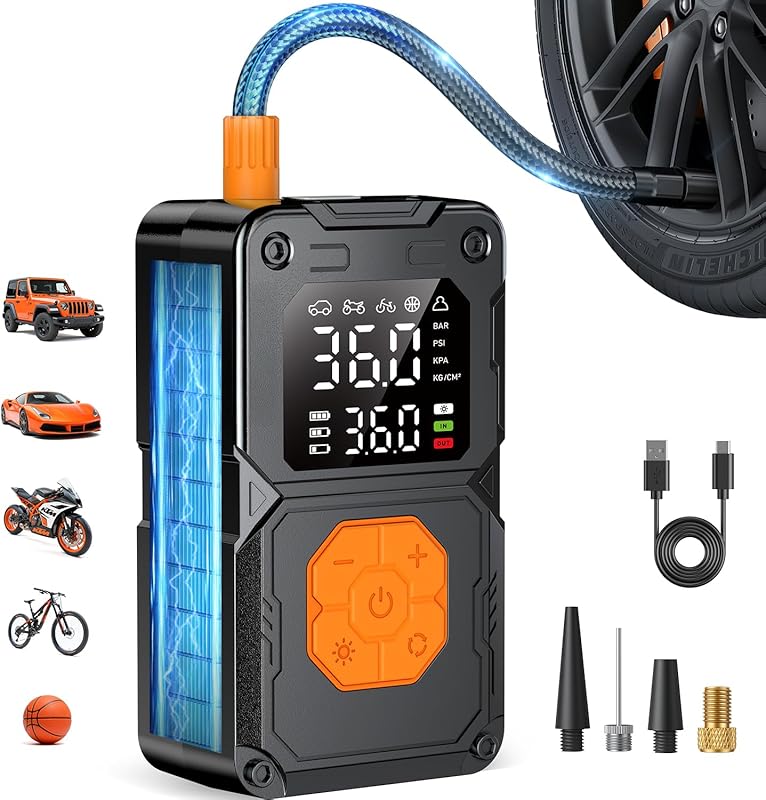 150PSI Cordless Air Pump with LED Light and Pressure Gauge for Inflata