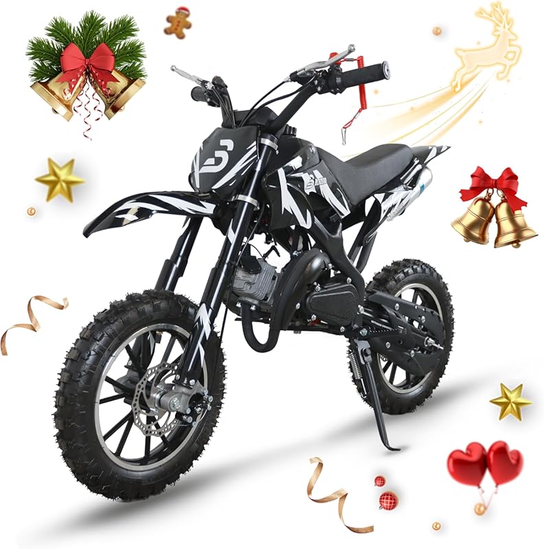 49cc Kids Dirt Bike with 2-Stroke Engine, 28 MPH Speed, and Dual Disc 