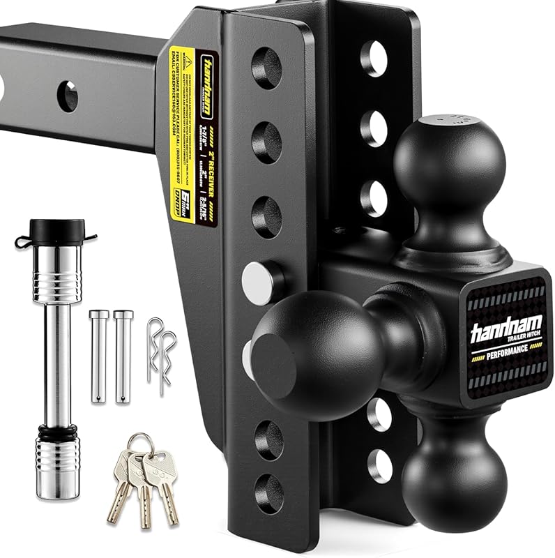 Adjustable Drop Hitch with 6-Inch Drop/Rise and Anti-Theft Pins for He