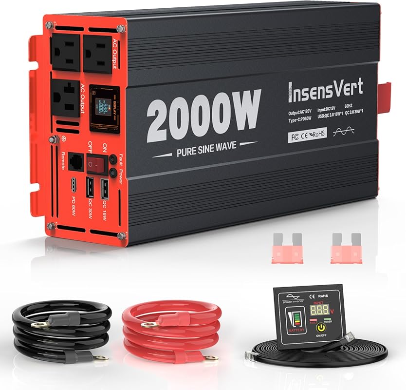 2000W Pure Sine Wave Inverter for RVs with Dual AC and USB Ports