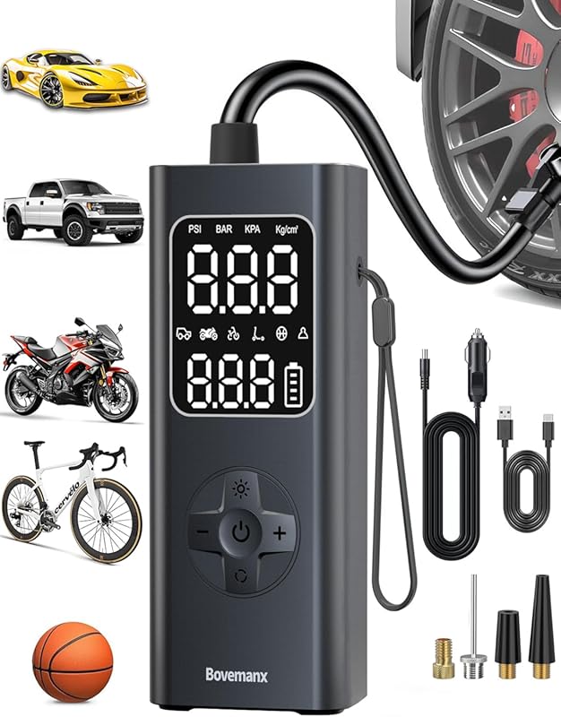 Cordless Tire Inflator with 150 PSI, Digital Gauge, and LED Light for 