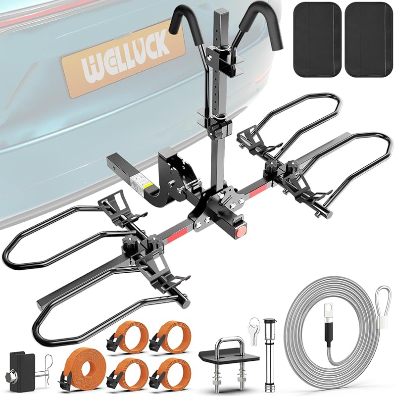 WELLUCK 2-Bike Hitch Rack for Ebikes with 200LB Capacity and 5-Inch Fa