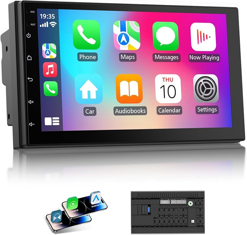 7 Inch Double Din Car Stereo with Wireless Apple CarPlay, Android Auto