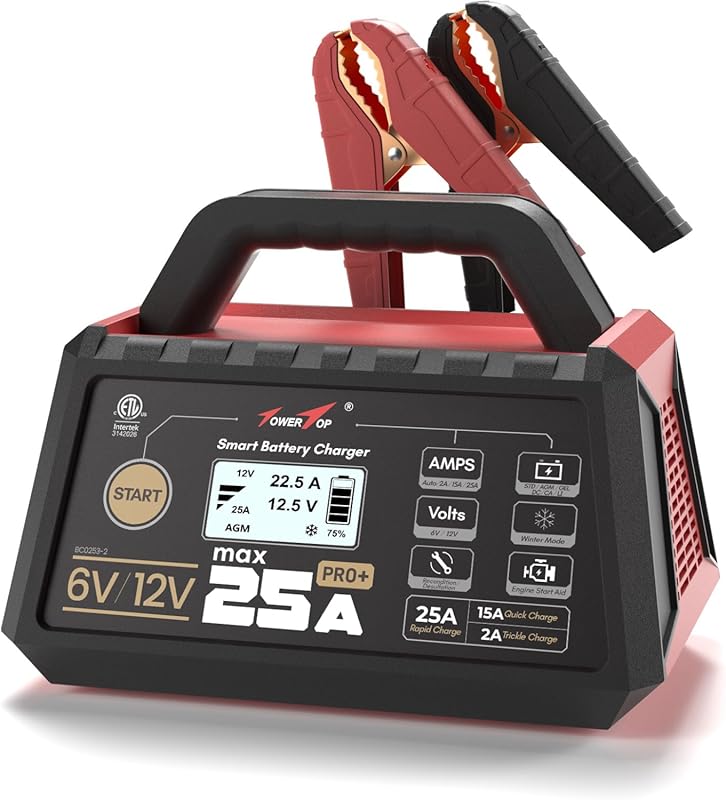 TowerTop 25A Pro+ Battery Charger, 6V/12V Car Battery Charger Fully Au