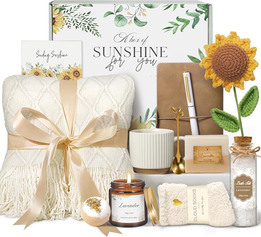 Self Care Package Box for Women with Inspirational Gifts and Sunflower