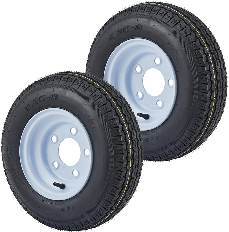4.80-8 Trailer Tires with 8-Inch Rims, 5-Lug Pattern, Load Range C, an