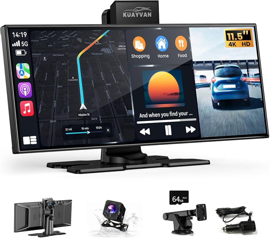 11.5-Inch Portable Wireless CarPlay and Android Auto Touch Screen with