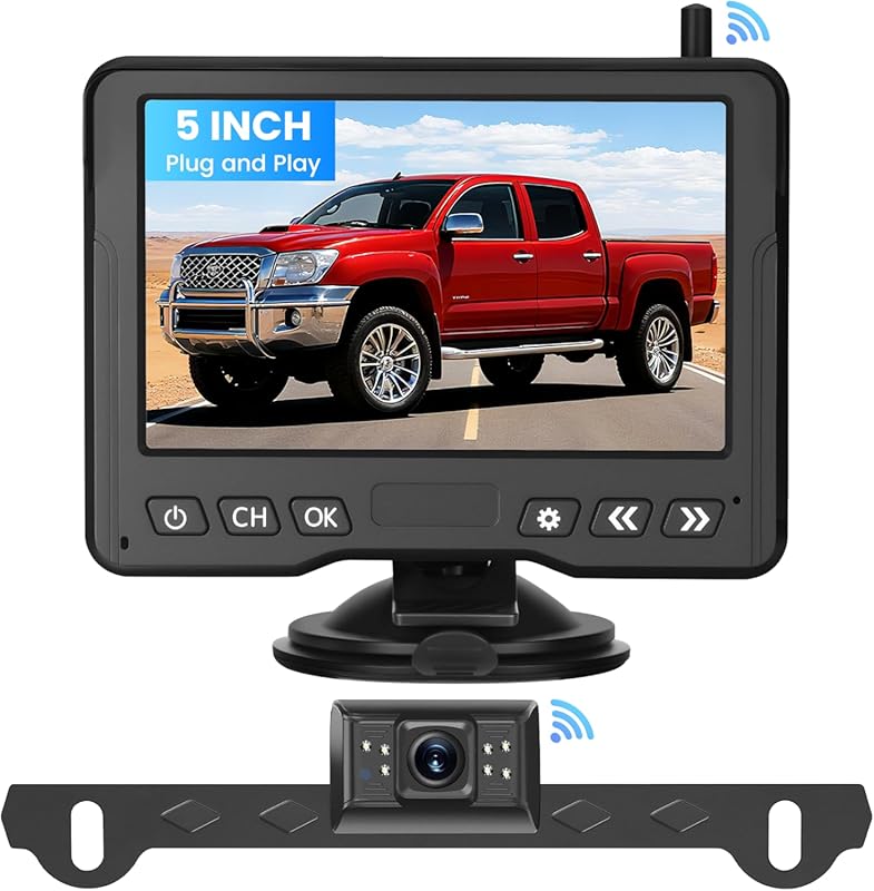 Plug-Play Wireless Backup Camera for Cars with 5-Inch HD Monitor, Nigh