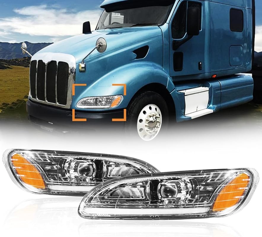 LED Headlights for Peterbilt Trucks, High-Low Beam Pair for Driver and