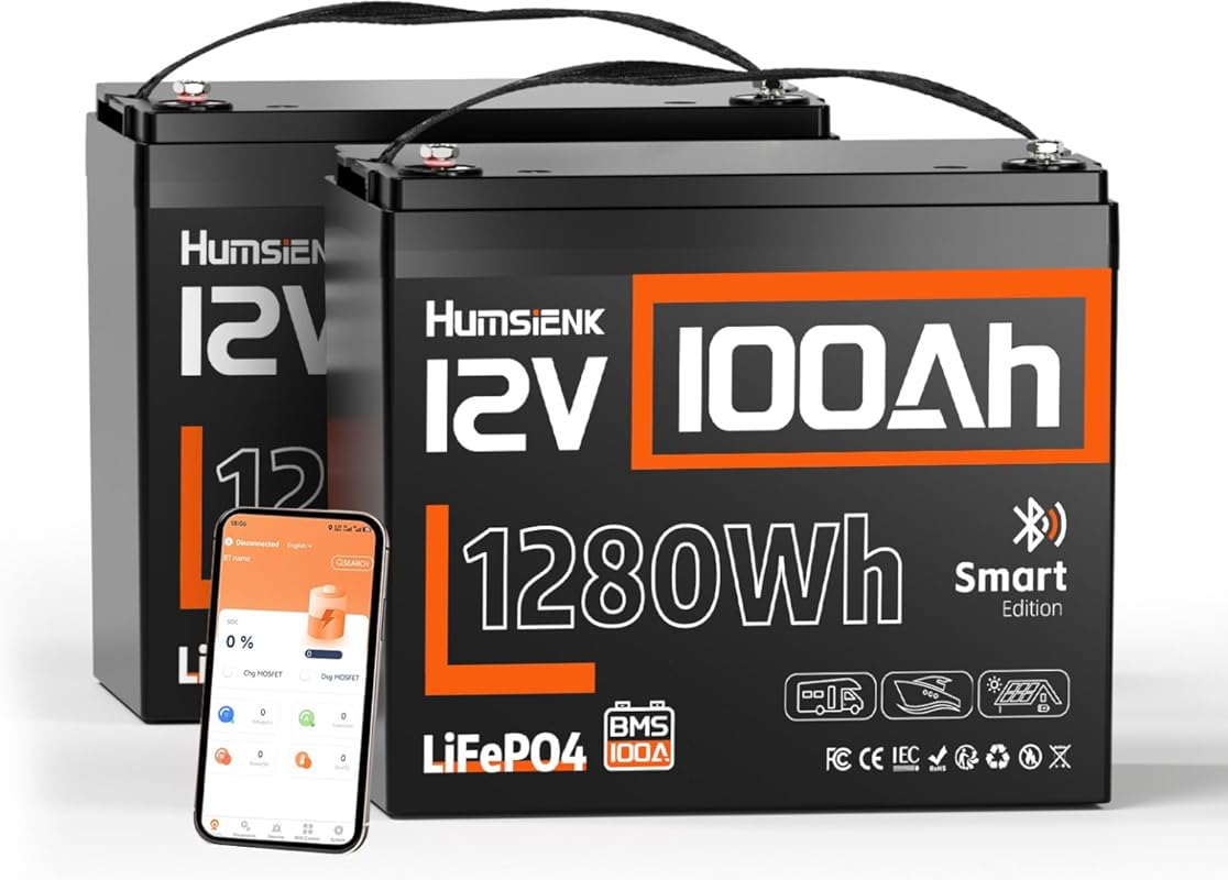 HumsiENK 12V 100Ah LiFePO4 Battery with Bluetooth and Low-Temp Cutoff