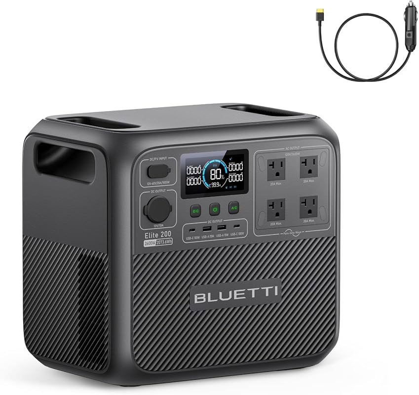 BLUETTI Elite 200 V2 Portable Power Station with Car Charging Cable an