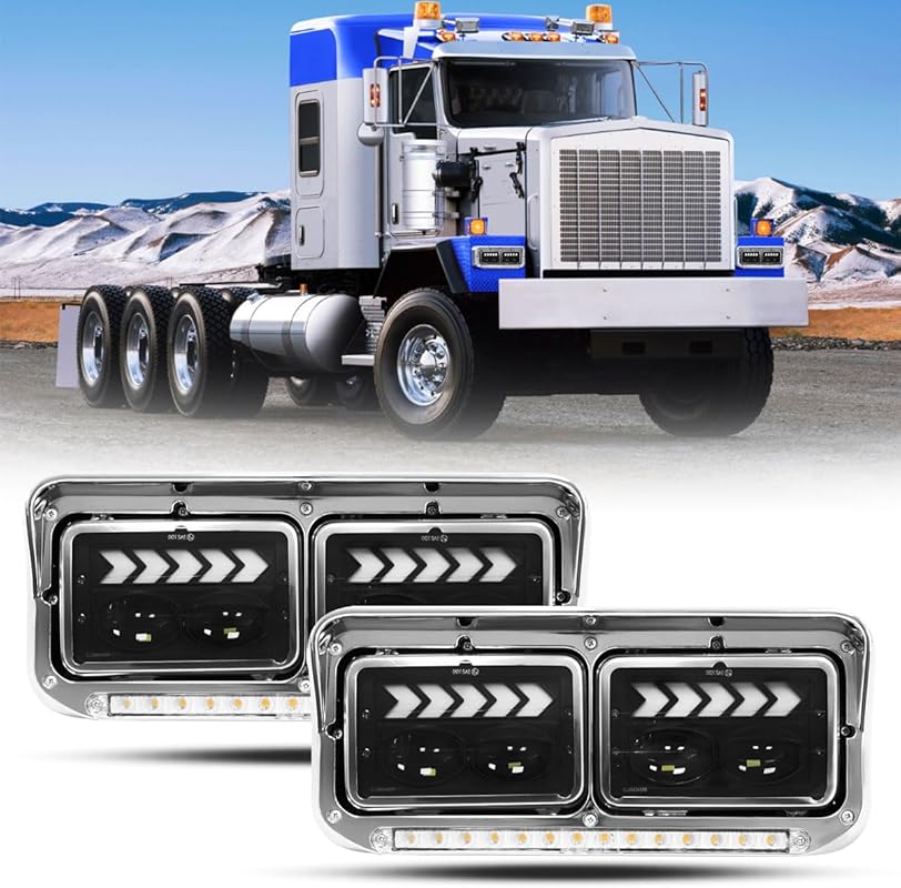 LED DRL Headlights for Peterbilt 379, DOT Approved Front Assembly Repl