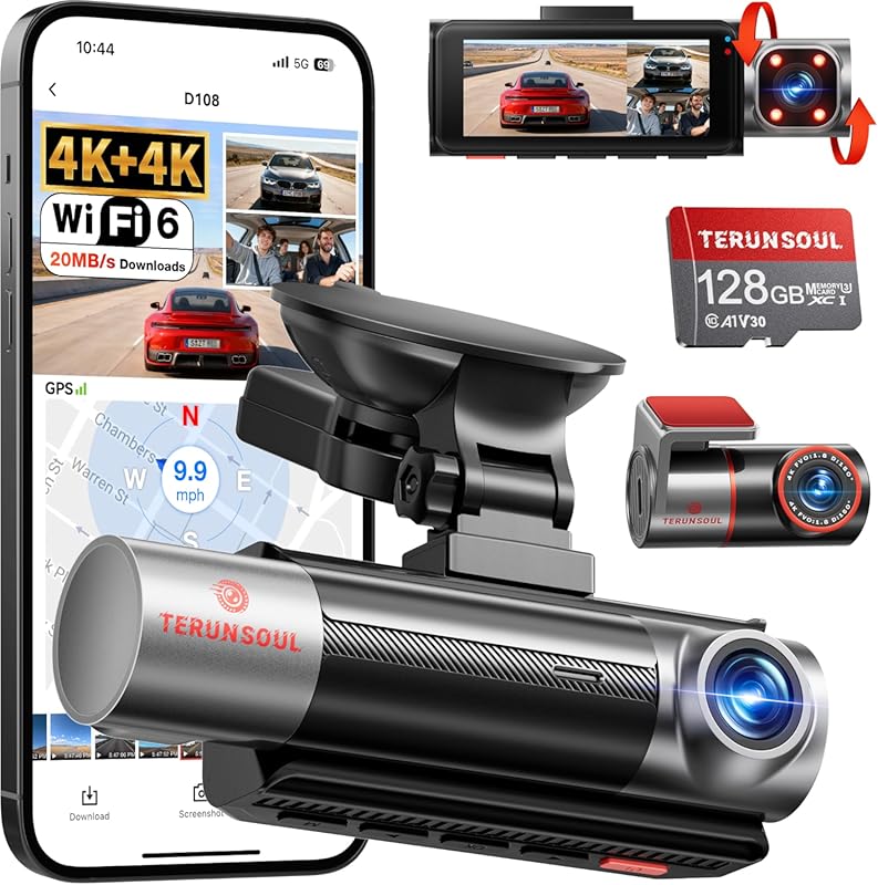 3 Channel Dash Cam with Front, Rear, and Cabin View, IR Night Vision,