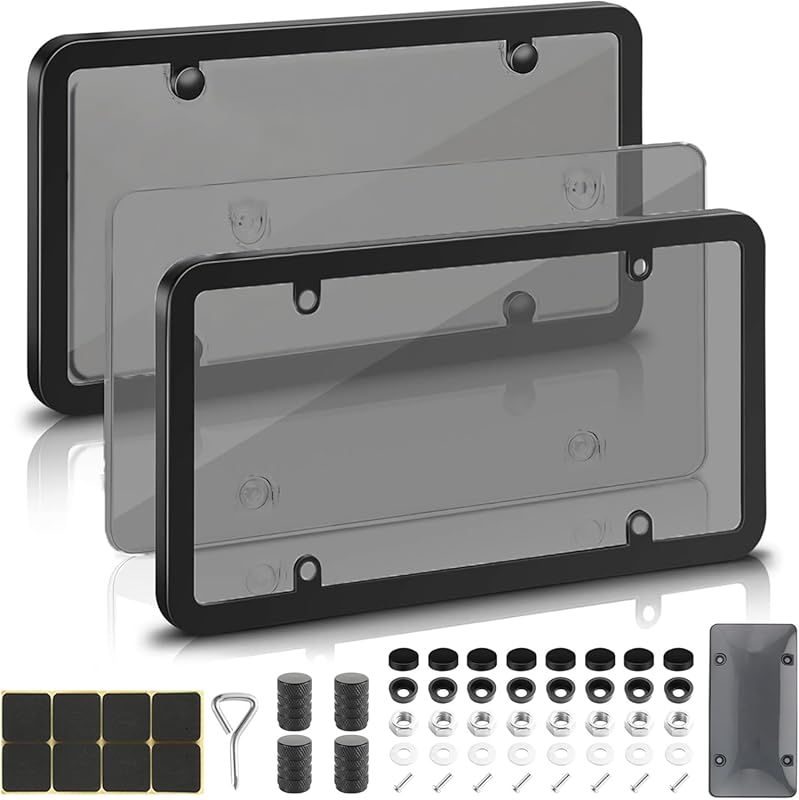 2-Pack Clear License Plate Protector and Frame Combo with Screw Caps f