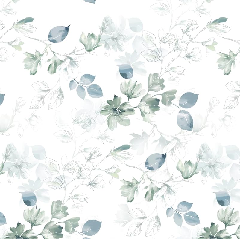 Safiyya Floral Green and White Leaf Removable Peel and Stick Wallpaper