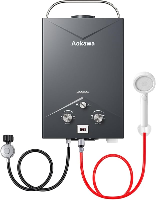 Portable Propane Tankless Water Heater with 1.78 GPM, Shower Head, and