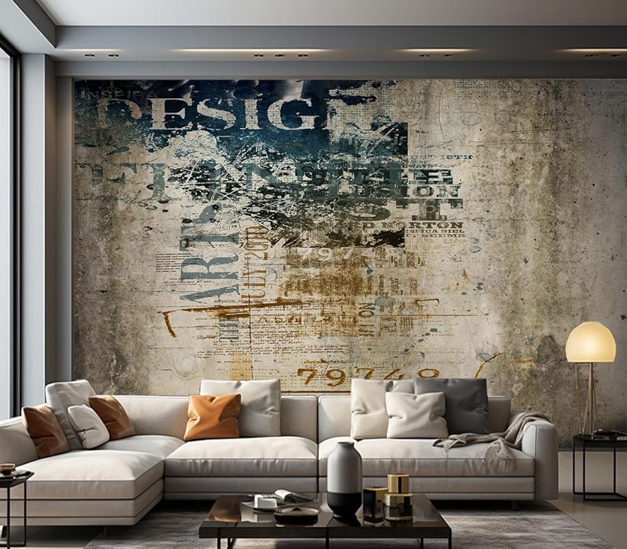 Grunge Background with Text Mural Peel and Stick Wallpaper for Stateme