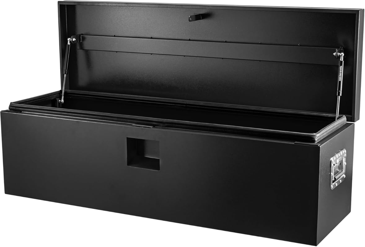 Heavy Duty Steel Truck Bed Tool Box with Hydraulic Lid, Drill-Proof Lo