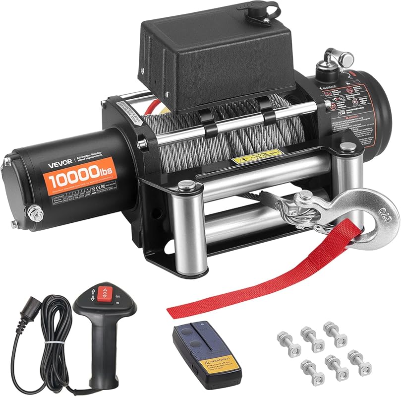 VEVOR 10000 lbs 12V Electric Winch with Steel Rope and Remote Controls