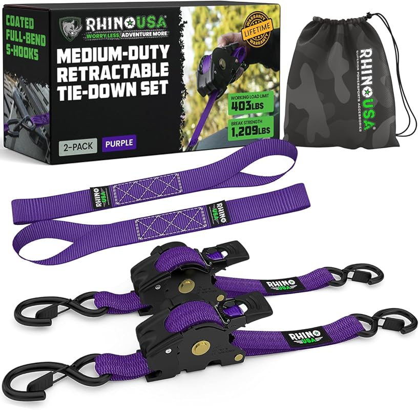 Rhino USA 2-Pack Retractable Ratchet Straps for Auto Self-Retracting T