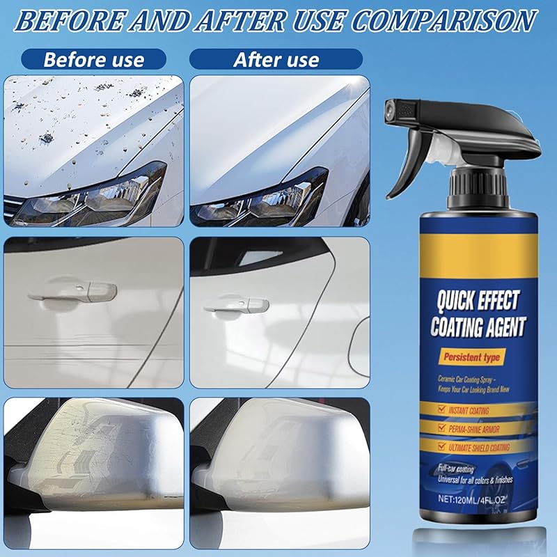 Car coating spray with quick-acting formula for waterless cleaning and