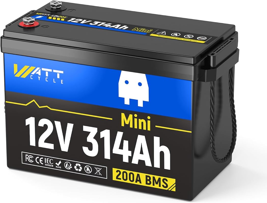 WattCycle 12V 314Ah LiFePO4 Battery High Capacity with 200A BMS for Of