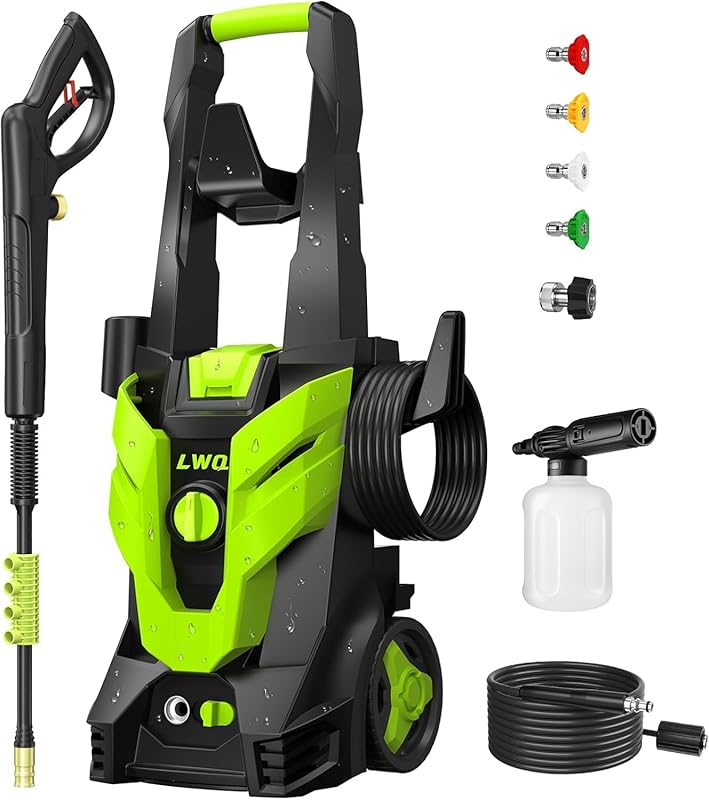 Pressure Washer with Foam Cannon and 4 Quick Connect Nozzles for Clean