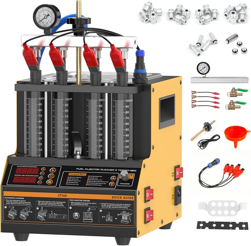 Ultrasonic Fuel Injector Cleaner Machine with 11 Test Modes for 4-Cyli
